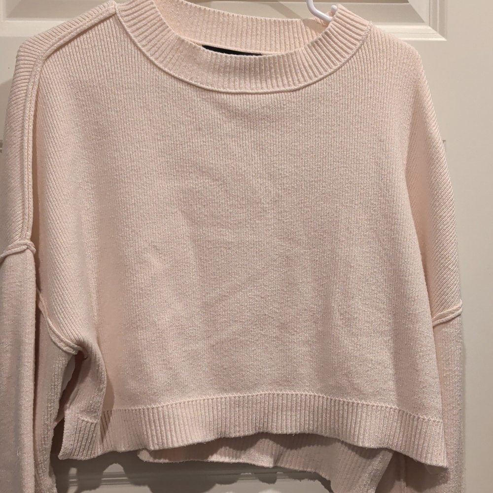 Merokeety Women's Creamish Pink Cropped Sweater - Picture 6 of 8